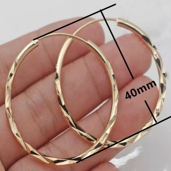 New 18k Gold Hoop round Earrings ear ring - Picture 5 of 6